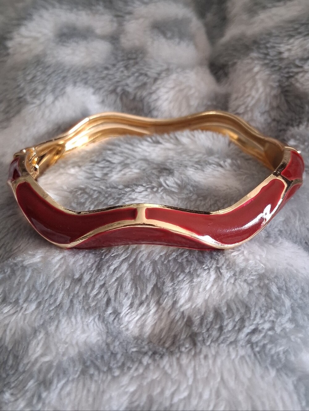 Gold-Tone Red Enamel Wave Bangle Bracelet